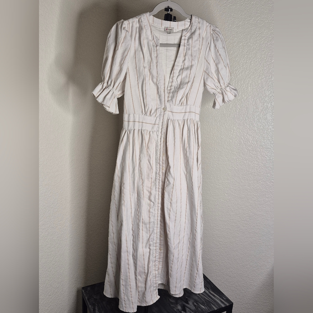 Daniel Cremieux White Striped Long Sleeve Dress